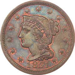 1857 Coronet Braided Hair Large Cent